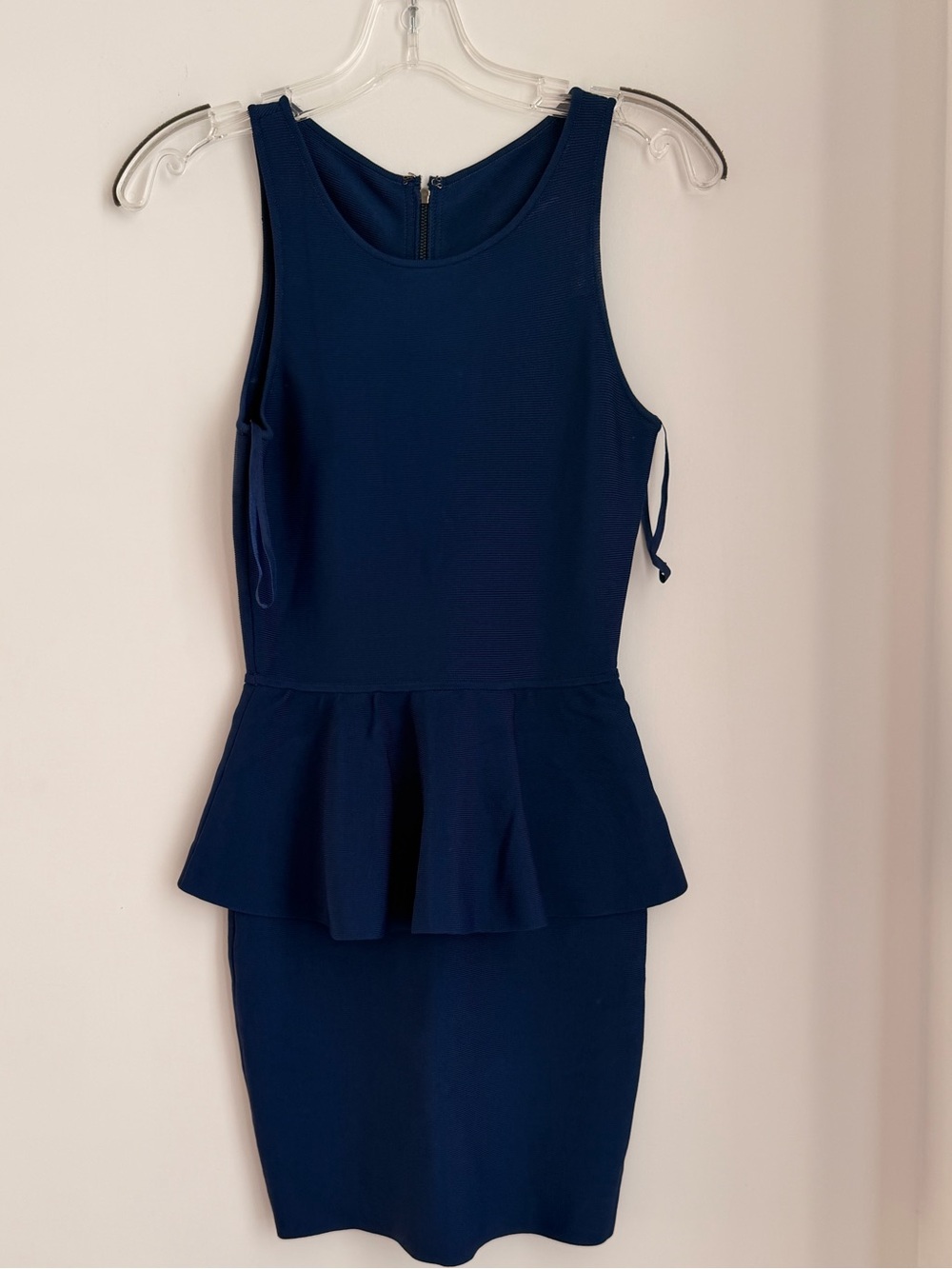 BCBGMaxAzria Navy Sleeveless Peplum Sheath Dress